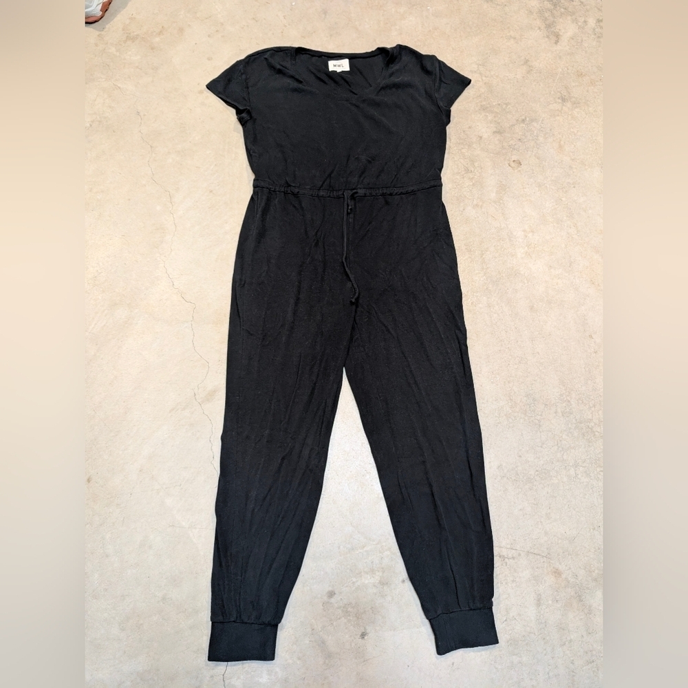 Madewell Black Short-Sleeve Drawstring Jumpsuit